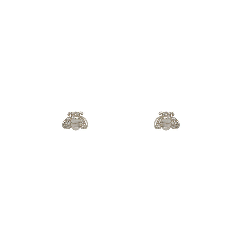 
                  
                    Load image into Gallery viewer, Tiny bee shaped earring studs made of 925 sterling silver.
                  
                