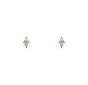 
                  
                    Load image into Gallery viewer, Marquise cut crystal stud earrings in 14 kt yellow gold vermeil settings.
                  
                