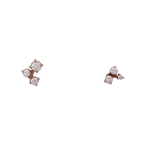 
                  
                    Load image into Gallery viewer, Front view on white background of cluster-style diamond studs in 14 kt rose gold. Total carat weight of varied round diamonds are 0.27 ct.
                  
                