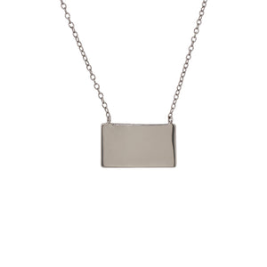 
                  
                    Load image into Gallery viewer, Front view of plain sterling silver rectangular pendant with stationary chain. Measures 18mm x 10mm with chain from 16&amp;quot; to 18&amp;quot;.
                  
                