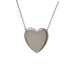 Front view of plain heart pendant stationary set on fine chain. Heart measures 24mm x 24mm.