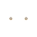 front view of diamond stud earrings with TCW of 0.14. Cast in 14kt yellow gold with 4 prongs on a slightly wider base. Displayed on white background.