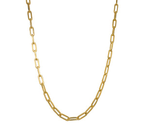 
                  
                    Load image into Gallery viewer, Front view of small size, 16&amp;quot; paperclip style chain made of solid sterling silver and plated in 14 kt yellow gold.
                  
                