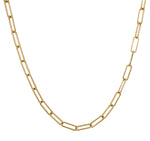 Front view of paperclip style necklace made of solid 14 kt yellow gold.