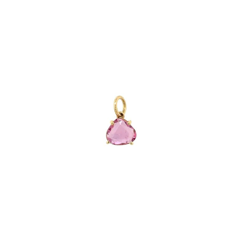 
                  
                    Load image into Gallery viewer, A front view of a pink trillion sapphire set in yellow gold shown on a white background.
                  
                