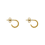 Chain style hoops earrings with a post made of 14kt Yellow Gold Vermeil.  Displayed side facing on a white background.