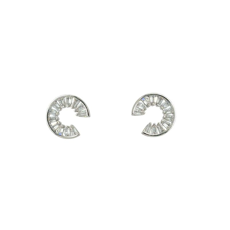 A front view of tapered baguette crystal and sterling silver studs.