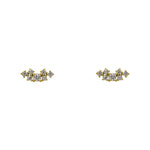 Pair of earrings with 7 round crystals in varied sizes clustered in a row. Settings are made of 14 kt yellow gold vermeil.