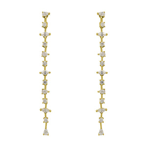 
                  
                    Load image into Gallery viewer, A pair of 14 kt yellow gold vermeil drop earrings with round, pear and marquise cut crystals in front of an ivory colored tile background.
                  
                