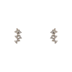 
                  
                    Load image into Gallery viewer, A pair of crystal cluster studs with 2 round cut and 3 baguette cut crystals set in 925 sterling silver settings on a white background.
                  
                