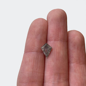 
                  
                    Load image into Gallery viewer, View of 1.31 ct. kite cut salt and pepper diamond on ladies hand.
                  
                