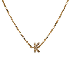 
                  
                    Load image into Gallery viewer, A 14 kt yellow gold cable style chain bracelet with a diamond encrusted letter K on a white background.
                  
                