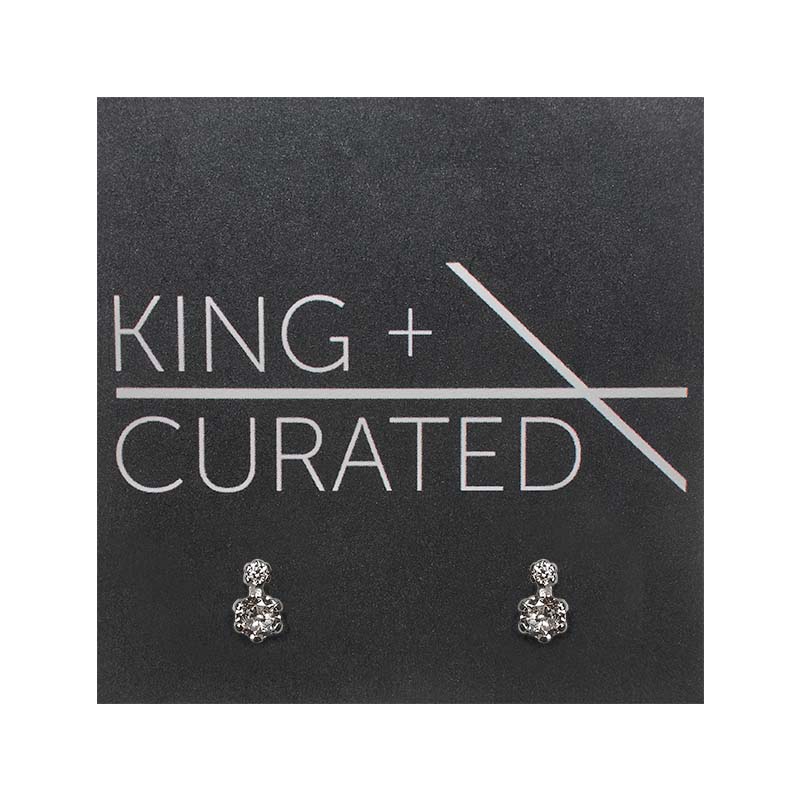 
                  
                    Load image into Gallery viewer, Vertical double crystal studs with 6 prongs each. Made of sterling silver.
                  
                