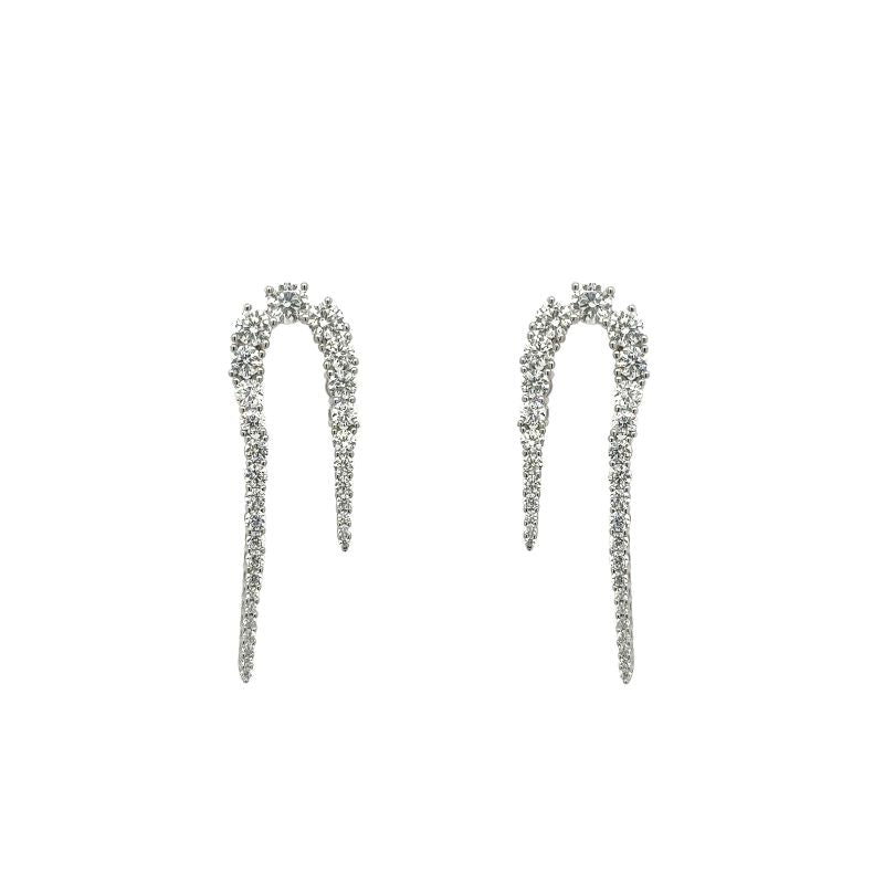A pair of sterling silver and crystal drop statement earrings shown on a white background.