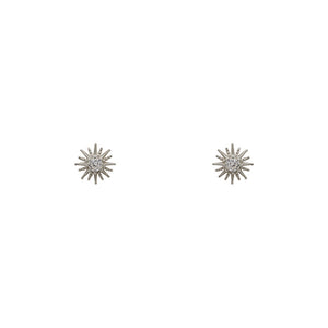 
                  
                    Load image into Gallery viewer, Tiny starburst studs made of sterling silver with round crystal centers on a white background.
                  
                