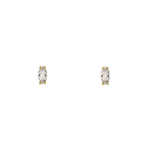 
                  
                    Load image into Gallery viewer, A pair of marquise cut crystal studs set in a 14 kt yellow gold vermeil, four prong setting on a white background.
                  
                