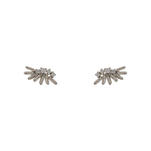 
                  
                    Load image into Gallery viewer, A pair of 925 sterling silver cluster studs with 4 round and 7 baguette crystals on each stud, and on a white background.
                  
                