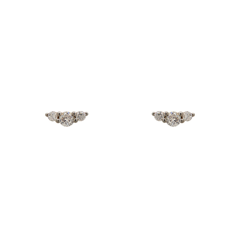 A pair of 925 sterling silver round triple crystal studs on a white background.