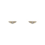 A pair of 14 kt yellow gold vermeil round triple crystal studs on a white background.
