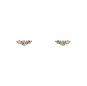 
                  
                    Load image into Gallery viewer, A pair of 14 kt yellow gold vermeil round triple crystal studs on a white background.
                  
                