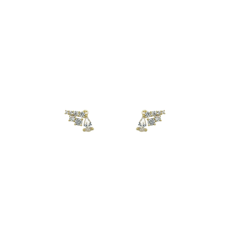 These gold vermeil stud earrings feature sparkling round crystals at the lobe with a delicately suspended pear-shaped crystal for an elegant, light-catching finish. Available with white or green crystals.
