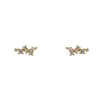 Crystal cluster studs with sterling silver settings with a 14 kt yellow gold plating. Each stud has 5 rounds crystals and one marquise cut crystal.