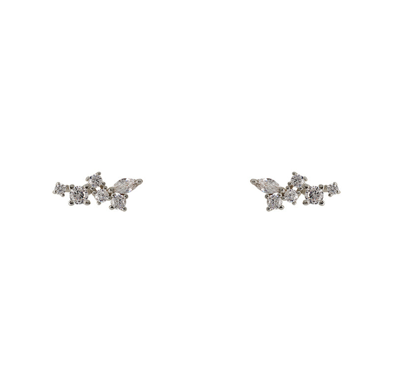 Crystal cluster studs with sterling silver settings. Each stud has 5 rounds crystals and one marquise cut crystal.