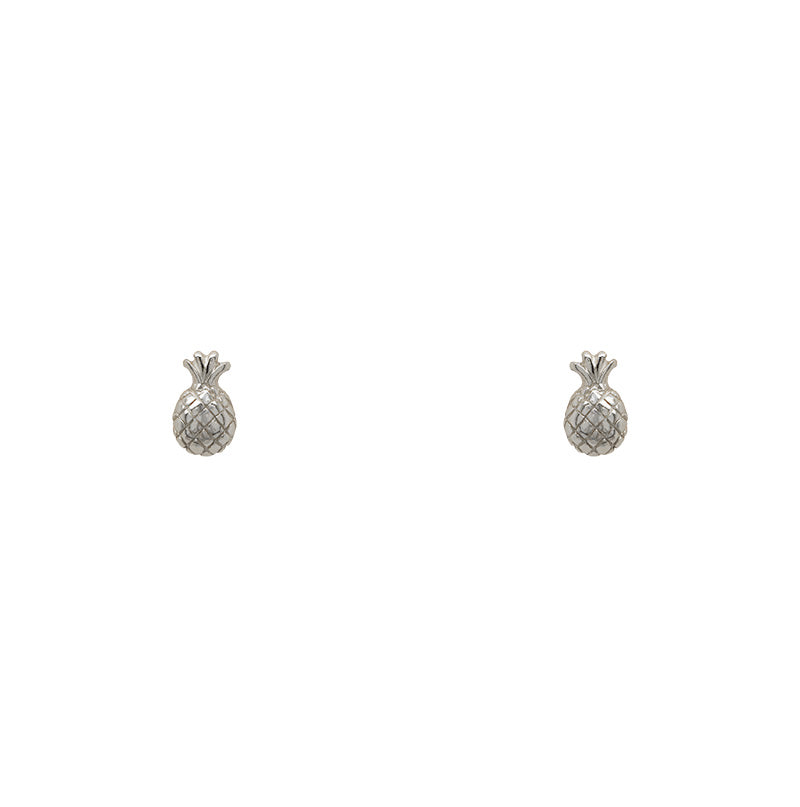 A pair of 925 sterling silver pineapple shaped studs on a white background.