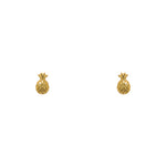 A pair of 14 kt yellow gold vermeil pineapple shaped studs on a white background.