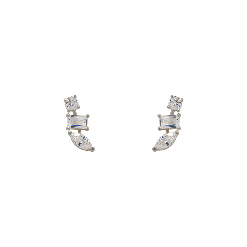 
                  
                    Load image into Gallery viewer, Sterling silver  statement earrings containing  pear, baguette and round cut crystals. Displayed on a white background.
                  
                