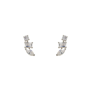 
                  
                    Load image into Gallery viewer, Sterling silver  statement earrings containing  pear, baguette and round cut crystals. Displayed on a white background.
                  
                