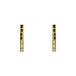 A pair of long, thin rectangular shaped studs made of 14 kt yellow gold vermail with 3 round crystals.