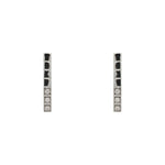 A pair of long, thin rectangular shaped studs made of 925 sterling silver with 3 round crystals.