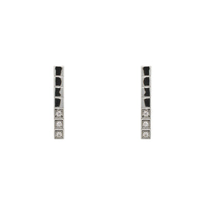 
                  
                    Load image into Gallery viewer, A pair of long, thin rectangular shaped studs made of 925 sterling silver with 3 round crystals.
                  
                
