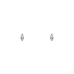 Pair of round and pear cut crystal stud earrings on a white background. Made of sterling silver.