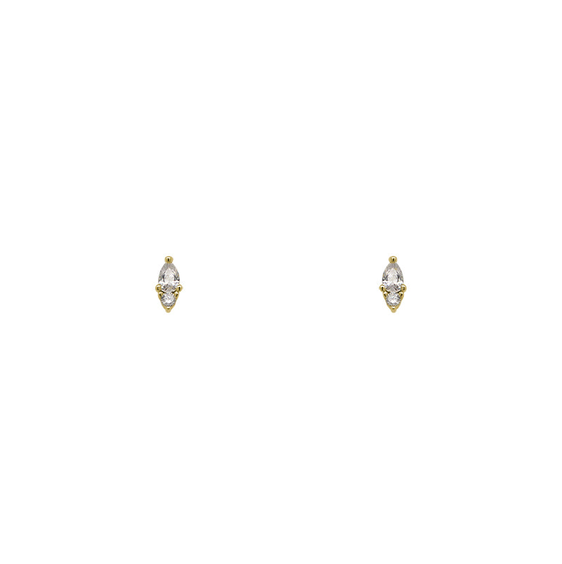 
                  
                    Load image into Gallery viewer, Pair of round and pear cut crystal earrings on a white background. Made of 14 kt yellow gold vermeil.
                  
                