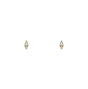 
                  
                    Load image into Gallery viewer, Pair of round and pear cut crystal earrings on a white background. Made of 14 kt yellow gold vermeil.
                  
                