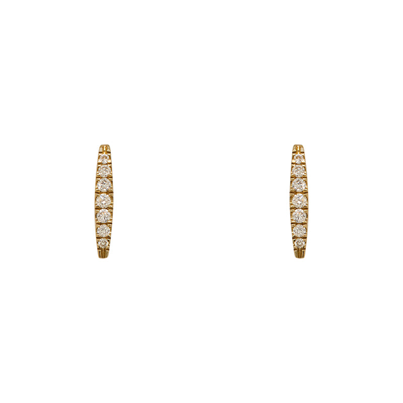These bar studs are made of made solid 14 kt yellow gold with round, natural diamonds displayed on a white background.