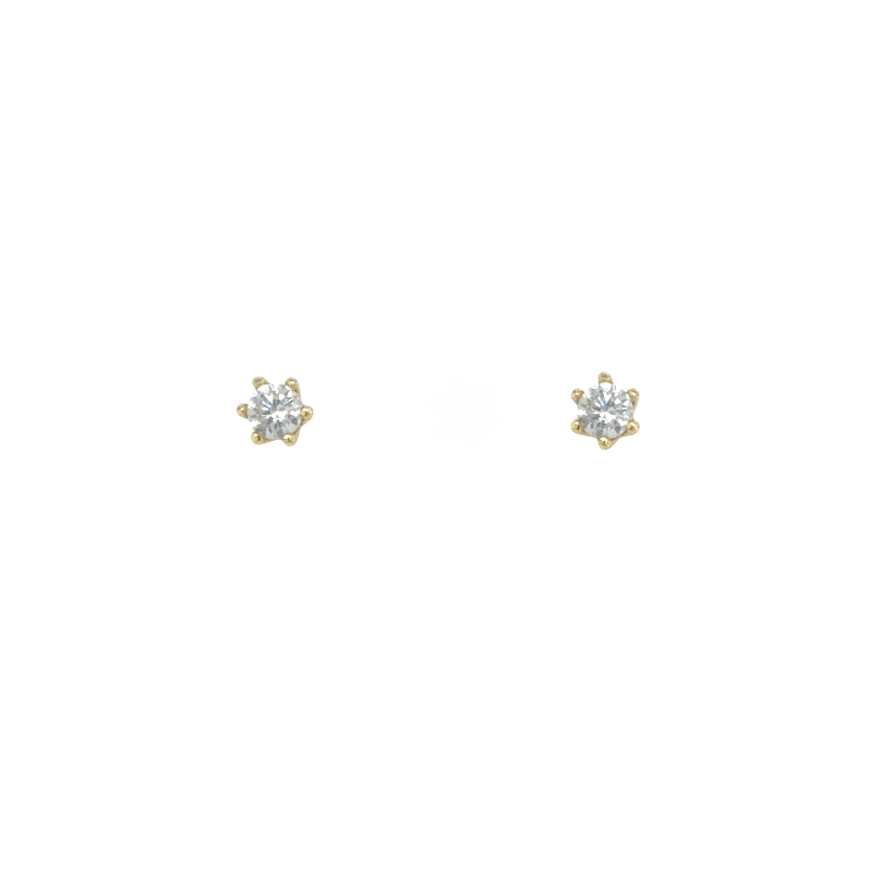 Solid sterling silver,&nbsp;6 prong classic crystal stud earrings. Two sizes are both available in silver and 14 kt yellow gold vermeil.
