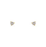 Classic 3 prong crystal stud earrings in a 14 kt yellow gold vermeil setting.