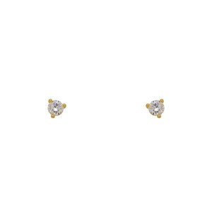 
                  
                    Load image into Gallery viewer, Classic 3 prong crystal stud earrings in a 14 kt yellow gold vermeil setting.
                  
                