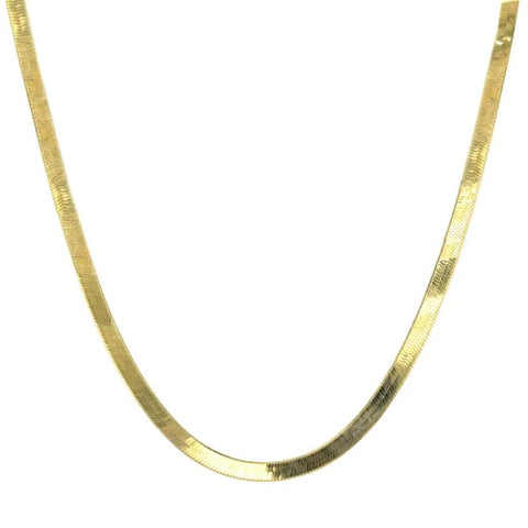 A yellow gold herringbone necklace shown on a white background.