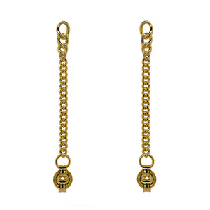 
                  
                    Load image into Gallery viewer, A pair of 14 kt yellow gold vermeil chain stud earrings on a white background.
                  
                