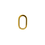 Hinge carabiner made of 14kt gold. Displayed closed on a white background.
