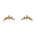 A pair of crystal studs, each with 4 marquis-cut and 4 round cut set clustered in an arch in 14k yellow gold vermeil.