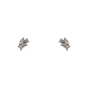 
                  
                    Load image into Gallery viewer, A pair of 925 sterling silver cluster studs each containing one marquise, one round and one baguette crystal on a white background.
                  
                