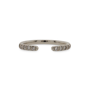 
                  
                    Load image into Gallery viewer, Front view of an open ended band with 10 round cut diamonds and cast in 14 kt white gold.
                  
                