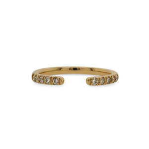 
                  
                    Load image into Gallery viewer, Front view of an open ended band with 10 round cut diamonds and cast in 14 kt yellow gold.
                  
                