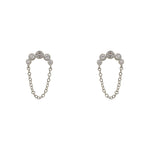 Made of 925 sterling silver, these arch and chain style crystal studs each have 5 bezel set crystals each.