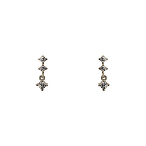 
                  
                    Load image into Gallery viewer, A pair of north south set double crystal studs with an additional stud dangling from the bottom, and made of 925 sterling silver.
                  
                